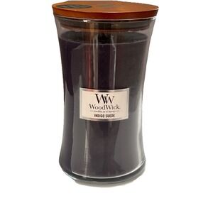 WoodWick INDIGO SUEDE Hourglass Jar Candle 21.5 oz Masculine New Crackles